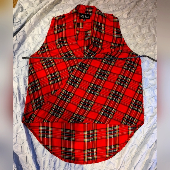 Red Plaid Stuart Tartan Sleeveless Blouse - L - Picture 5 of 5